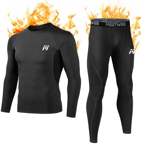 MEETWEE Set di Biancheria Intima Termica da Uomo, Maglia a Maniche Lunghe con Strato di Base Sportivo e Pantaloni ad Asciugatura Rapida, Tuta da Allenamento per Sci, Corsa ed Escursionismo