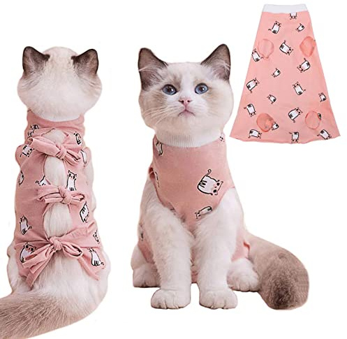 PUMYPOREITY Cat Recovery Onesie - Post-Surgery Kitten Suit, Female, XS, Pink