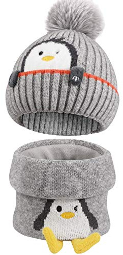 TAGVO Invierno Set de Bufanda, Gorro para niños, Gorro de Punto térmico con Forro Polar Grueso, Calentador de Cuello, para niños niñas, de 3 a 6 años, Conjuntos de Accesorios de Invierno