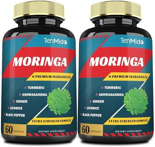 2 Packs Moringa Capsules, 4 Months Supply with Turmeric, Ashwagandha, Ginger, Licorice, Black Pepper | Immune Support, Energy Booster | Oleifera Leaf Herb Supplements