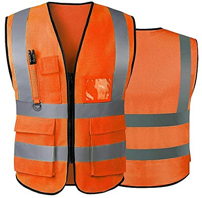 AKEIVN Sicherheitswesten Warnweste Reflektierende Weste mit 5 Taschen, Reißverschluss vorne Arbeitsweste-Unisex