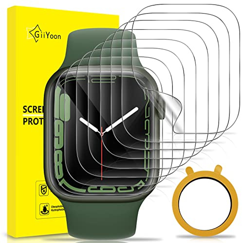 GiiYoon 8 stycken Skärmskydd för Apple Watch Series 7/8 45 mm, Enkel och bubbelfri montering, Genomskinlig TPU-skyddsfilm för iWatch 45 mm Series 7/8