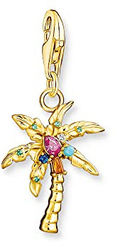 THOMAS SABO Charm-Anhänger bunte Palme aus hochwertigem 925er Sterlingsilber mit 750er Gelbgold-Vergoldung und stilisierter Palme, Maße: 29 x 14 mm,1934-488-7