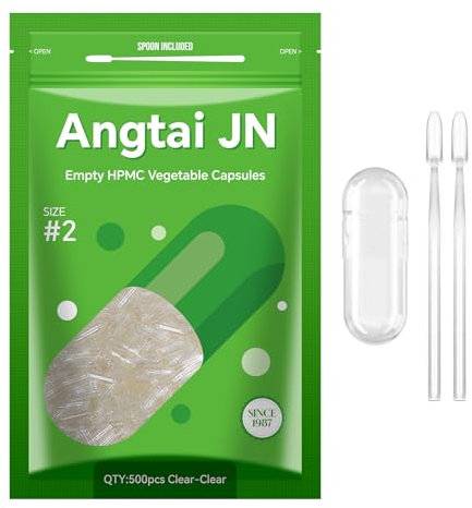 Angtai JN Capsule Vuote Vegetali Taglia 2-Chiavi Capsule Vuote per Riempimento con 2 Micro Cucchiai, Capsule Vuote Fai-Da-Te Compatibili con Dimensioni di Riempimento Capsule 2, 500 unità