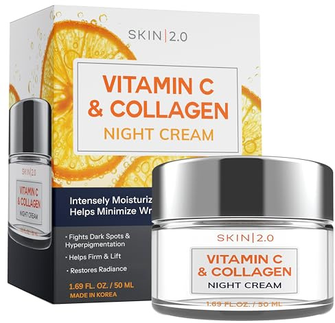 Skin 2.0 Vitamin C & Collagen Face Moisturizer – Hydrating Anti Aging Night Cream For Uneven & Dry Skin, Firms & Smooths Fine Lines – Dermatologist Tested, Korean Skin Care, Clean Beauty – 1.69 Fl Oz