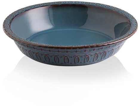 Sweejar Ceramic Pie Dish - Round Non-Stick Baking Pan for Dinner & Dessert, 10 Inches (Blue)