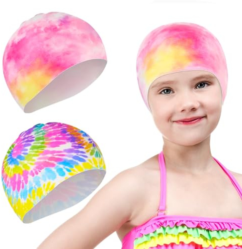 2 Pezzi Impermeabile Bambini Cuffia da Nuoto Elastico Cuffia Piscina per Ragazzi Ragazzo Cappello da Nuoto per Capelli Lunghi e Corti