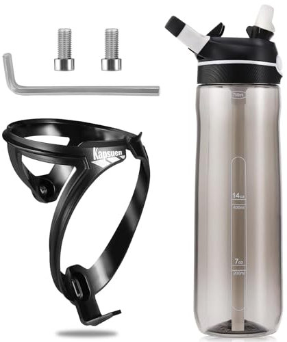 Kapsuen Flaschenhalter Fahrrad Set, Getränkehalter Fahrrad mit 610ml 700ml 750ml Wasserflasche, Schrauben, Leicht Stark Trinkflaschenhalter für MTB, Rennrad (Schwarz, 750ml-Transparent schwarz)