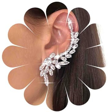 TseenYi Crystal Leaf Ear Cuff Earrings Rhinestone Crawler Earrings Silver CZ Leaf Climber Earrings Cubic Zircon Crawler Earrings Clip-on Piercing Stud Earrings Jewelry for Women and Girls
