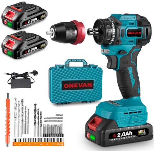 Electric Screwdriver Cordless Drill - Hammer Drill Brushless, 350W Power Max Torque Screwdriver 45N.m, Battery Drill Machine Screwdriver (Incl. 2 Batteries)