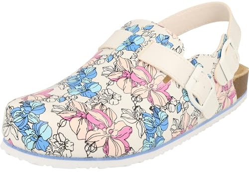 Softrelax Damen Schuhe 7420990135 Clogs Pantolette Arzthelfer Ärzte Krankenschwester White/Flower (White/Multi, EU Schuhgrößensystem, Erwachsene, Damen, Numerisch, M, 42)