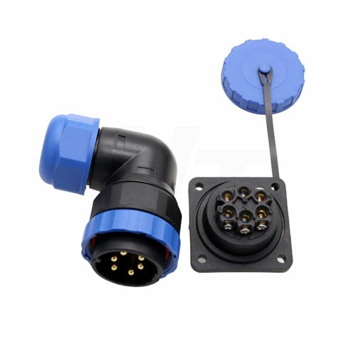 HangTon TY28 - Conector macho hembra de 6 pines 25 A, enchufe de montaje en panel y enchufe de cable en ángulo de 90°, conexión de tornillo, desconexión rápida sin soldadura para energía eléctrica