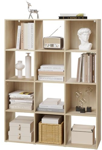 eSituro Estantería para Libros de Cubos, Librería Biblioteca con 12 Compartimientos, Estantería Separador de Ambientes, Mueble de Almacenaje para Salón, Estudio, Habitación, Roble Claro, 91x29x120 cm