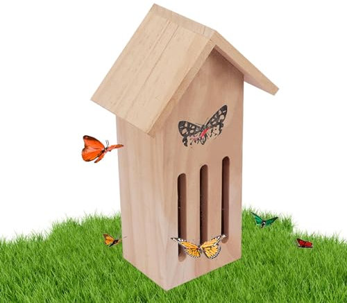 Maisons à papillons en bois pour hôtel, maison papillon facile à nourrir 28 x 9 x 8,1 cm, maison papillon sur le sol ou sur un mur d'arbre pour l'extérieur