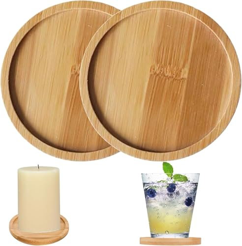 2 Stück Kerzenteller, Durchmesser 8cm, Kerzenuntersetzer, Holz Untersetzer, Kerzenuntersetzer Holz, Kerzen Untersetzer Rund, für Taufkerzen Untersetzer Bier, Glas, Haus Dekotablett