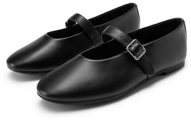 DREAM PAIRS Ballerines Femme Mary Jane à Bout Rond Confortables et Décontractées avec Bride à Boucle,Size 43,Noir-PU,DWUMFA2551