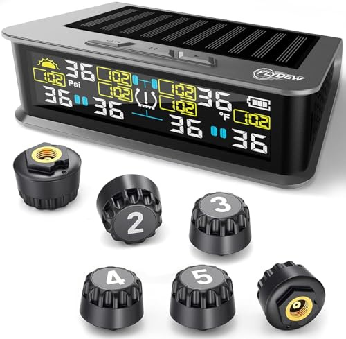 6-Wheel RV Tire Pressure Monitoring System (TPMS) - 6 Sensors & 6 Alarm Modes | 0-144 PSI ±1.5PSI, Solar/USB Charging | for Dually Trucks & Heavy-Duty Trailers