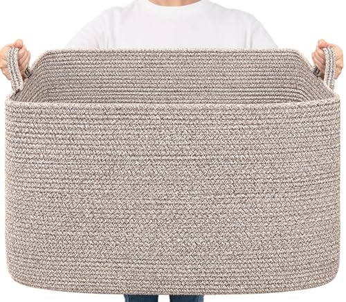 TIMEYARD Large Blanket Basket, Woven Baskets for Storage, Extra Large Storage Basket for Clothes, Toys, Dirty Clothes Basket for Laundry, Living Room, 60 x 40 x 35 cm, 85L,Brown