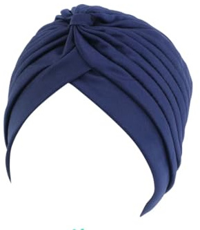 Gorro de quimioterapia preatado para mujer, turbante, turbante, alopecia, bandana, azul marino, Talla única