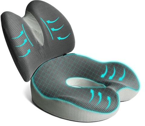 Suewidfay 2 en 1 Cojín de Asiento y Conjunto de cojín de Soporte Lumbar, Cojín de Asiento de Coche de Espuma de Memoria ergonómica, para Silla de Oficina, Coche, Silla de Ruedas, sillas de Juegos