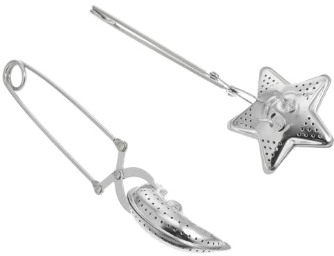 TOYANDONA Filtres à Thé Inoxidables D’étoile Lune 2 Pièces Passoire Fine Maille Pince à Thé Longue Accessoire Cuisine pour Infusion Facile Résidus