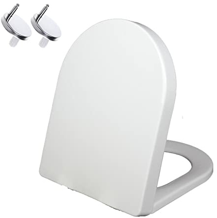 Asiento del inodoro suave cerrado en forma de D, Asiento de inodoro con cierre suave en forma de D, fijación superior de liberación rápida, color blanco, 460 x 360 mm(9012)
