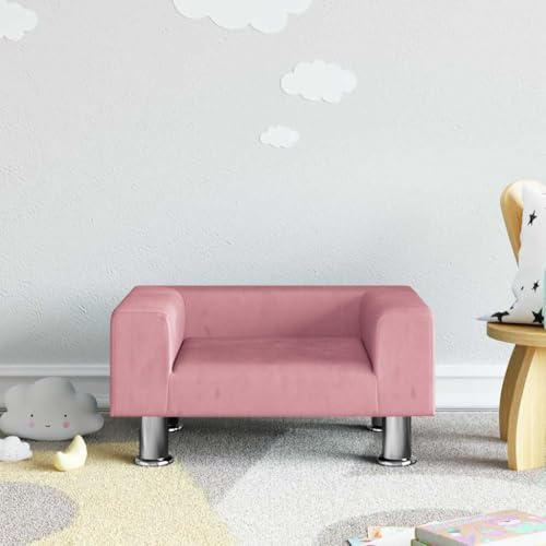 Barnsoffa rosa 50 x 40 x 26,5 cm sammet med ram i furu, stabila babymöbler för barnrum, bekväma sittmöbler för lek och avkoppling, lämplig för barn 3–6 år