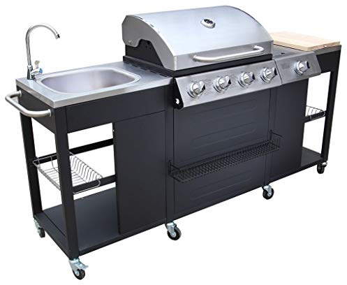 Festnight Barbecue BBQ a Gas Missouri, 4 Bruciatori +1 in Acciaio Inossidabile con Ruote