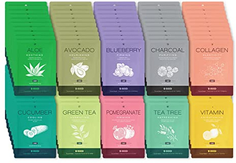 U-NEED 100 pcs Korean Face Sheet Mask (10 Types x 10 pcs) Natural Facial Mask Sheet | Tencel | Skin Care | Made in Korea | Moisturizing & Tightening | Pigment Balancing | K-Beauty