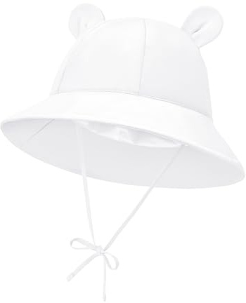 Durio Unisex Baby Kleinkinder Sonnenhut Kappe Mütze Fischerhut Strandhut Kinder Baby Mädchen Jungen Sommerhut UV Schutz UPF 50+ Weiß 6-12 Monate