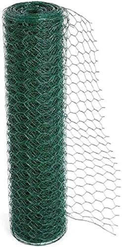 Floralcraft 60cm x 25m PVC Coated Chicken Wire Mesh Roll, 25mm Holes Galvanized Hexagonal Chicken Wire Netting, Rabbit Animal Fence Barrier for DYI Craft Projects, Home Décor and Gardening