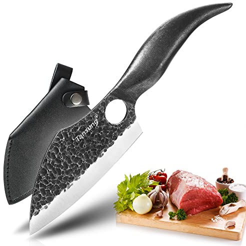 TANSUNG Ausbeinmesser,5.9 Hackmesser,Japanisch Handgemacht Kochmesser mit Lederhülle,Spezielles Griffdesign,Outdoor-Messer für Küchen,Restaurants,Grill,Camping