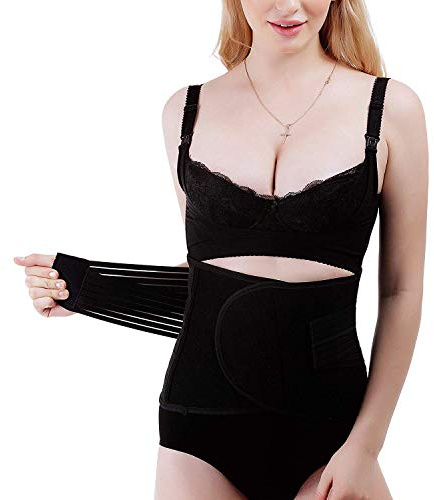 Fascia Post Parto, Cintura Addominale con Supporto per la Schiena, Cintura Elastica per Recupero Postparto & Post-operazione, Traspirante & regolabile, Design universale per uomini & donne (Nero, S)