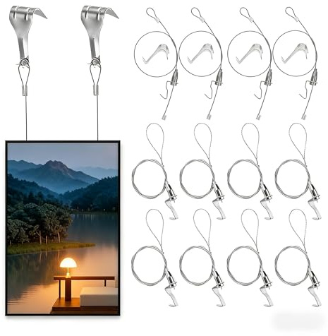 TEHAUX 10 Set di sistemi di Fissaggio per Guida per Foto con Cavo in Acciaio Inossidabile Ganci per binari per Immagini da Parete per mostre d'Arte Forniture per Galleria d'Arte