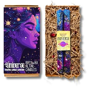 Coppia di candele da altare magiche planetarie vestite da 20 cm | cera d'api | Luna | Mercurio | Giove | Saturno | Sole | Venere | Marte | Universo (universo)