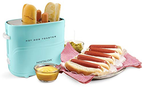 Nostalgia Pop-Up 2 Hot Dog and Bun Toaster With Mini Tongs, Works with Chicken, Turkey, Veggie Links, Sausages and Brats