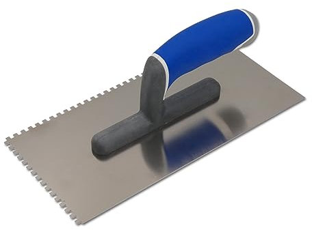 DEWEPRO® Cazzuola Dentata, Denti 4x4 mm, Spatola Lisciante - Frattazzo Per Intonaco - Acciaio Inossidabile : 270x130mm - Manico Di Alta Qualità A 3 Componenti