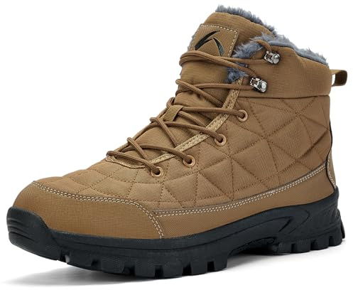 UPSOLO Mens Backpacking Boots Ankle Snow Booties Winter Trekking Hiker Anti-Slip Hiking Shoes Anti-Slip Fully Fur Casual Walking Lightweight Sneakers(T232 Khaki 45)