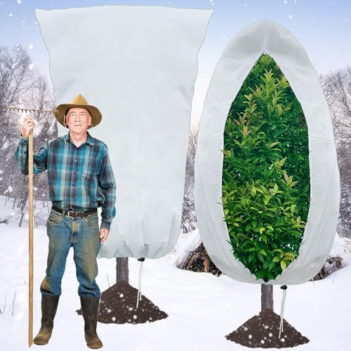 2 Pack Plant Fleece Frost Protection Bags 180x120CM 80gsm,Winter Plant Warming Jackets Covers with Drawstring and Zipper,Garden Fleece Plant Frost Freezing Cloth Blanket for Bushes Fruit Tree Potted