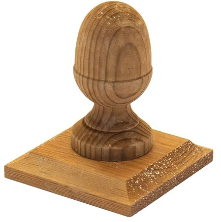 Timber Wooden Fence Post Cap with Acorn Finial Design 120x120mm – Fits 4x4 (100x100mm) Square Posts, Tanalised Pressure Treated EU Wood, Overhang for Improved Protection (Brown Stain)