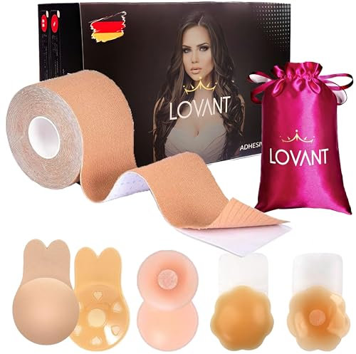 LOVANT ‏ ‏Brust Tape Klebe BH Push Up, Boob Tape Set für Klebe BH Große Brust Rückenfrei BH 2 Wiederverwendbare Unsichtbar Silikon Brüste Nippelpads Body Damen Tape für Körbchengrößen A-G