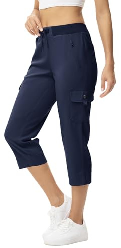 donhobo Womens Cargo Hiking Walking Trousers,Capri Cropped Shorts Trouser Women,Ladies Lightweight Summer 3/4 Length Pants Elasticated Waist Short Quick Dry with 4 Pockets