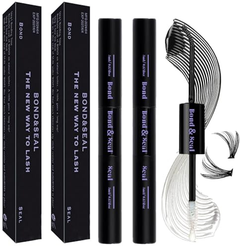 Qiveaory Kit de Extensión de Pestañas 2pcs Cluster Adhesivo Pestañas Lash Bond and Seal 72h Rímel para Principiantes de Rímell