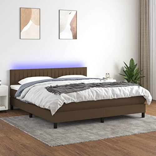 OHOOWOO Boxspringbett mit Matratze & LED Dunkelbraun 180x200 cm Stoff,Vollständiges Boxspringbett mit superbequemer Matratze und LEDBeleuchtung für erholsamen Schlaf