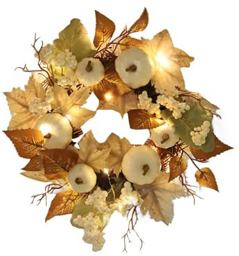 Couronne D’Automne pour Porte D’entrée Decoration Automne Exterieur Feuilles D'érable Citrouille Porte Artificielle pour Pendentif Décoration Mariage Halloween Thanksgiving (B, 30cm)