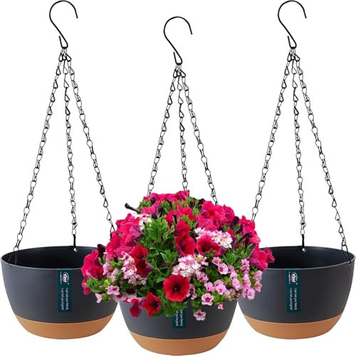 Duscdesp 3 Pack Hanging Planters,Hanging Plant Pots Indoor and Outdoor,Hanging Basket Plant Hanger with Drainage Hole,Hanging Flower Pot for Indoor Outdoor (Black)