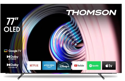Thomson 77 Zoll (195cm) OLED 4K UHD Smart Google TV, Wi-Fi, Dolby Vision IQ, Dolby Atmos, HDR10, Bluetooth 5.1, Triple-Tuner (Kabel/Satellit/Antenne), HDMI, CI+, A+ Panel - 77OG8S24