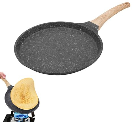 Eidoct Padella antiaderente per crêpe da 28 cm, grande padella per omelette per uova, padella a induzione nera, padella in alluminio pressofuso con rivestimento antiaderente in marmo, roti, padella