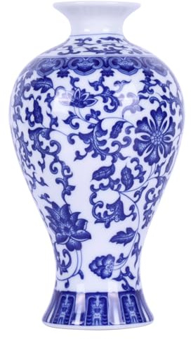 Jarrones tradicionales de porcelana azul y blanca de cuerpo delgado, jarrones de cerámica chinoiserie pintados a mano con diseño floral, jarrones ligeros de pared delgada para decoración del hogar,