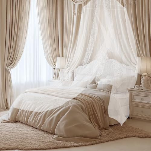 1 Pcs Mosquito Net for Bed, Mosquito Bed Net for White Dome, Single and Double Bed Use for Indoor and Outdoor Travel